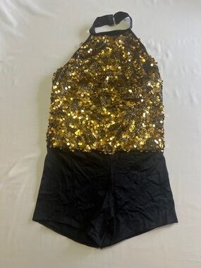 Weissman Gold Sequin Halter Skort with Black Bottom